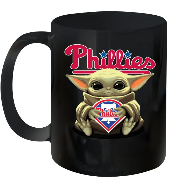 Baby Yoda Hugs Loves The Philadelphia Phillies Baseball Ceramic Mug 11oz