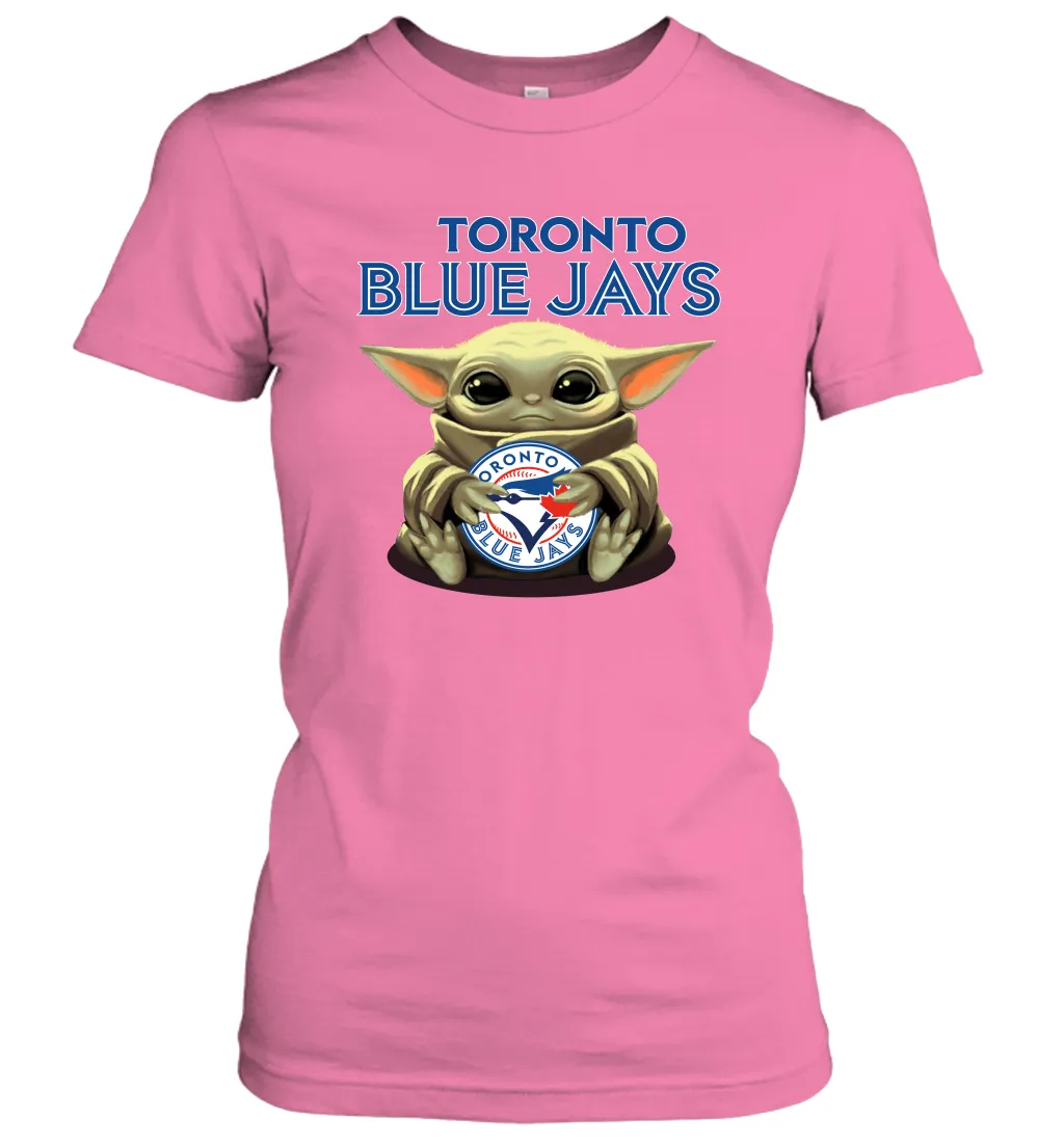 Baby Yoda Hugs Loves The Toronto Blue Jays Baseball Womens T-Shirt