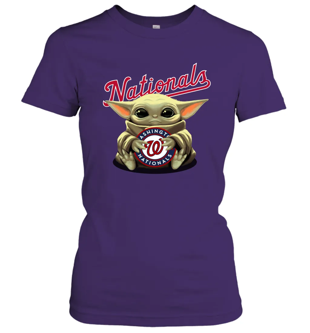 Baby Yoda Hugs Loves The Washington Nationals Baseball Womens T-Shirt