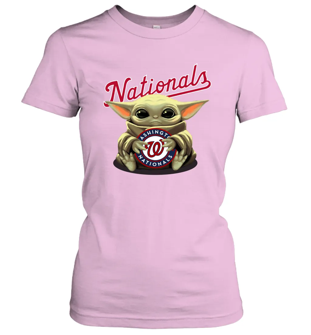 Baby Yoda Hugs Loves The Washington Nationals Baseball Womens T-Shirt