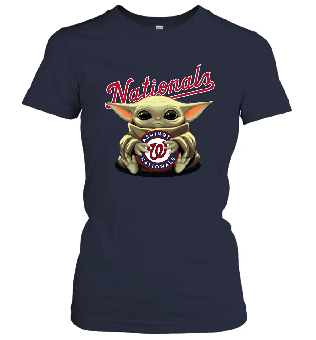 Baby Yoda Hugs Loves The Washington Nationals Baseball Womens T-Shirt