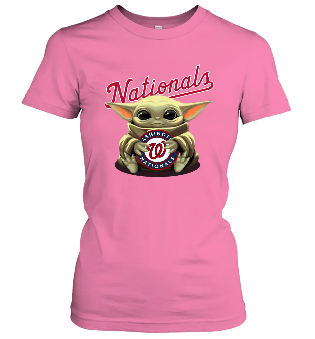 Baby Yoda Hugs Loves The Washington Nationals Baseball Womens T-Shirt