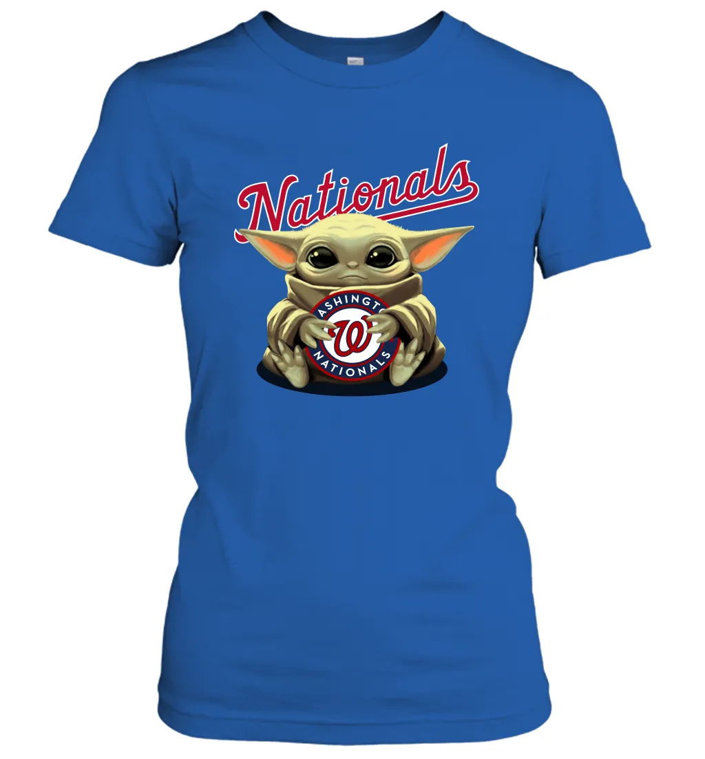 Baby Yoda Hugs Loves The Washington Nationals Baseball Womens T-Shirt