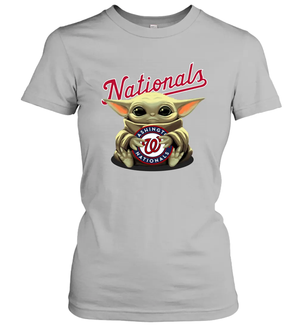 Baby Yoda Hugs Loves The Washington Nationals Baseball Womens T-Shirt