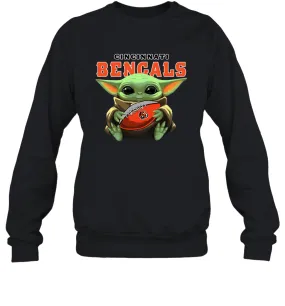 Baby Yoda Loves The Cincinnati Bengals Star Wars Baby Yoda Hugs Bengals NFL Adult Sweatshirt