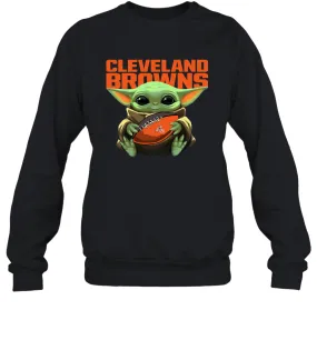 Baby Yoda Loves The Cleveland Browns Star Wars Baby Yoda Hugs Browns NFL Adult Sweatshirt