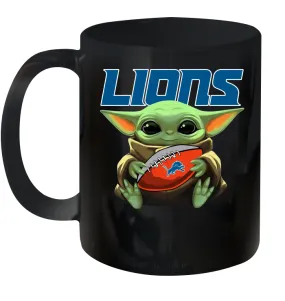 Baby Yoda Loves The Detroit Lions Star Wars Baby Yoda Hugs Lions NFL Ceramic Mug 11oz