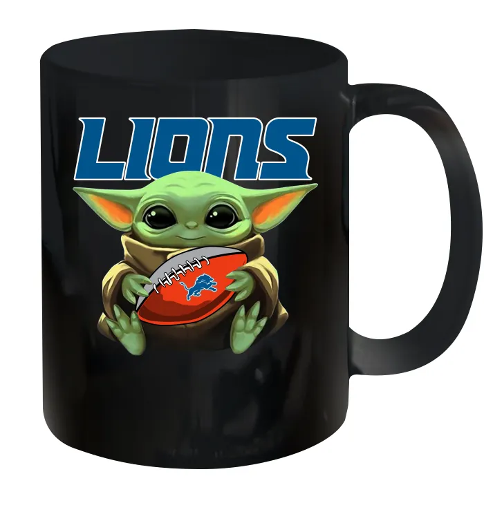 Baby Yoda Loves The Detroit Lions Star Wars Baby Yoda Hugs Lions NFL Ceramic Mug 11oz