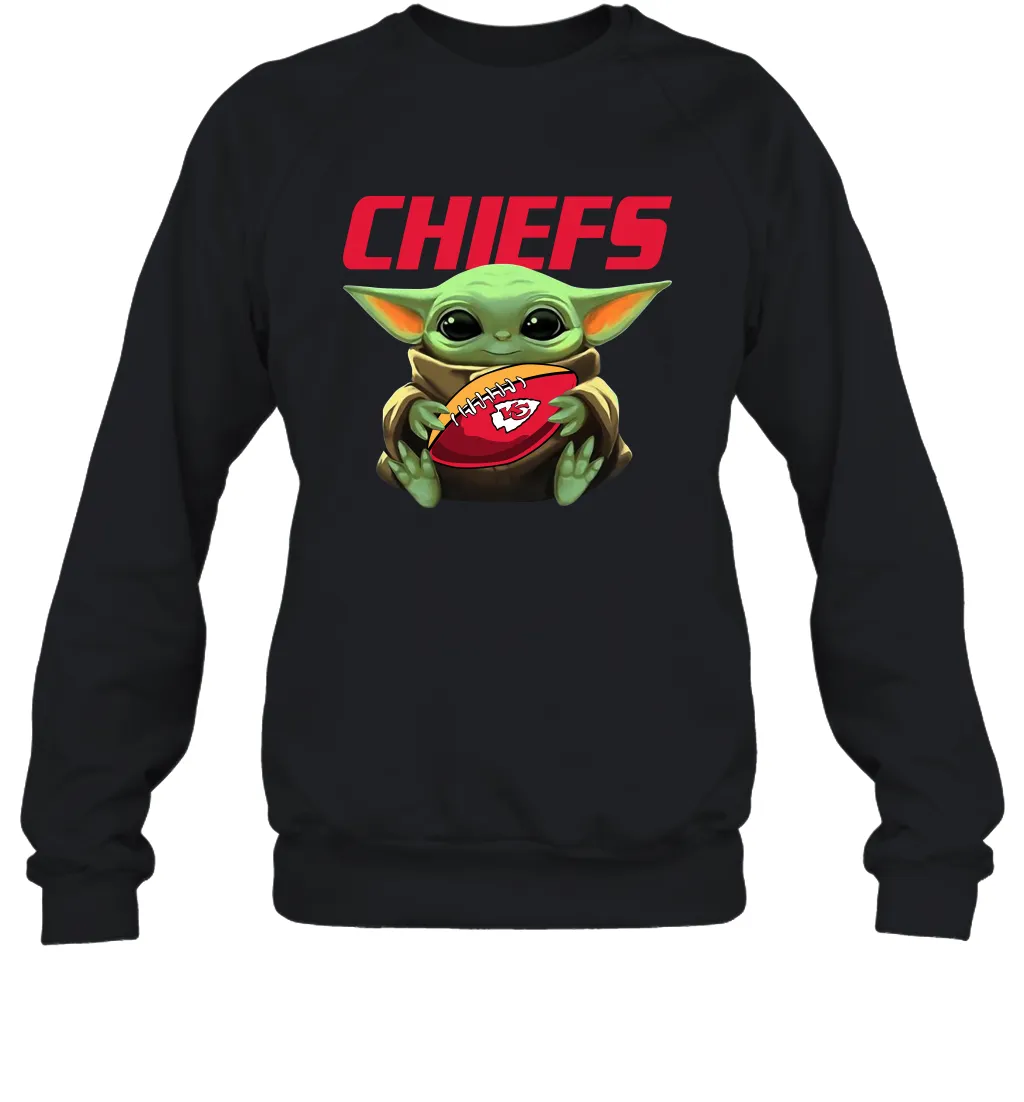 Baby Yoda Loves The Kansas City Chiefs Star Wars Baby Yoda Hugs Chiefs NFL Adult Sweatshirt