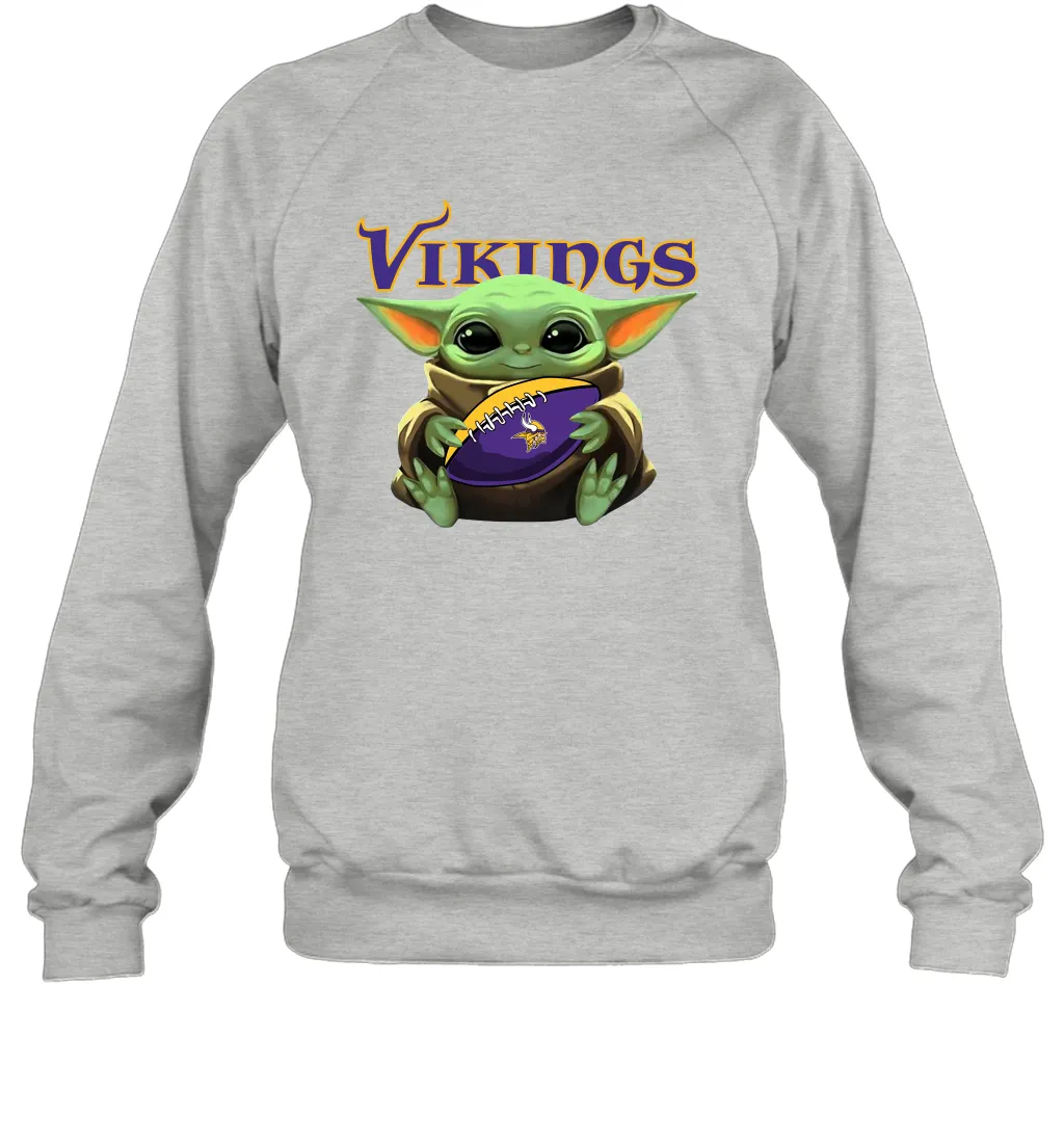 Baby Yoda Loves The Minnesota Vikings Star Wars Baby Yoda Hugs Vikings NFL Adult Sweatshirt