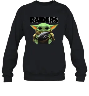 Baby Yoda Loves The Oakland Raiders Star Wars Baby Yoda Hugs Raiders NFL Adult Sweatshirt