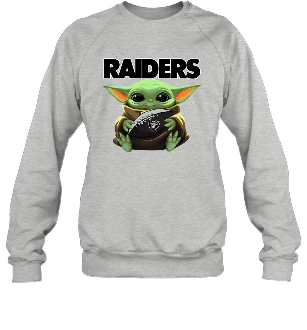 Baby Yoda Loves The Oakland Raiders Star Wars Baby Yoda Hugs Raiders NFL Adult Sweatshirt