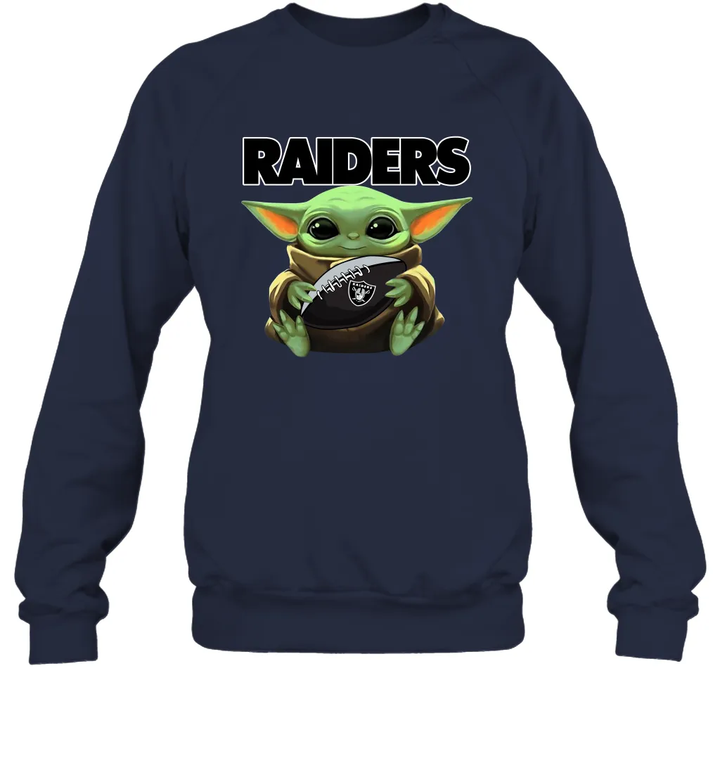 Baby Yoda Loves The Oakland Raiders Star Wars Baby Yoda Hugs Raiders NFL Adult Sweatshirt