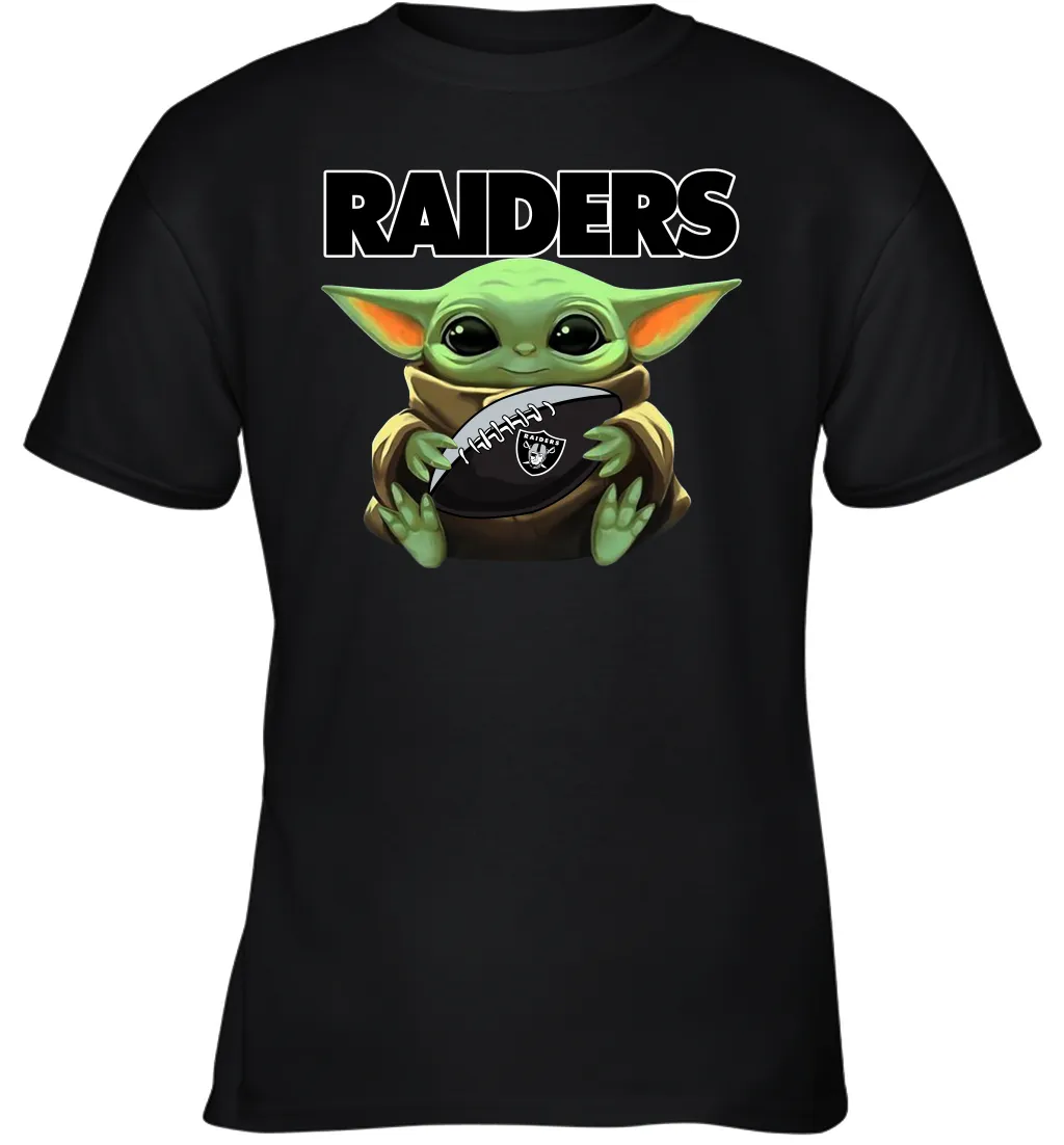 Baby Yoda Loves The Oakland Raiders Star Wars Baby Yoda Hugs Raiders NFL Youth T-Shirt