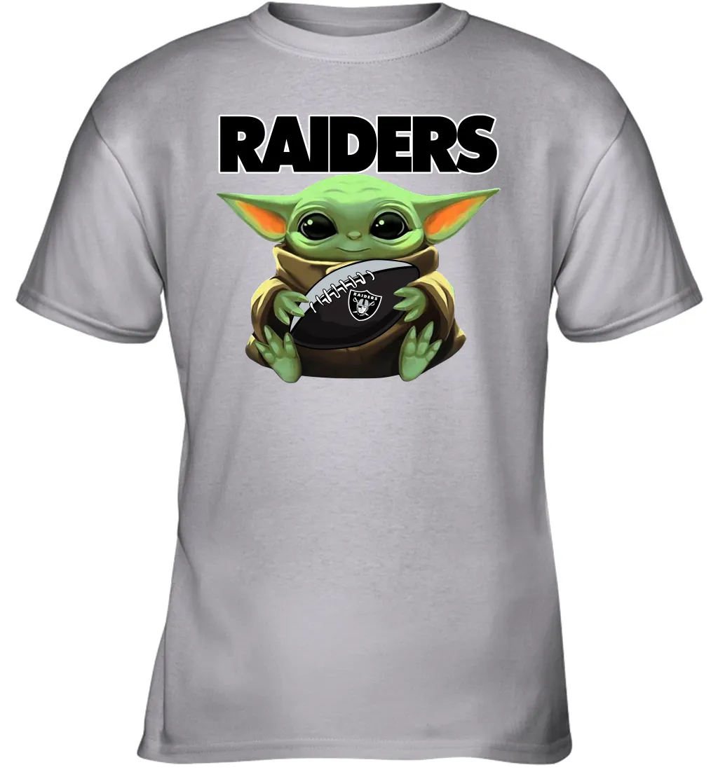 Baby Yoda Loves The Oakland Raiders Star Wars Baby Yoda Hugs Raiders NFL Youth T-Shirt