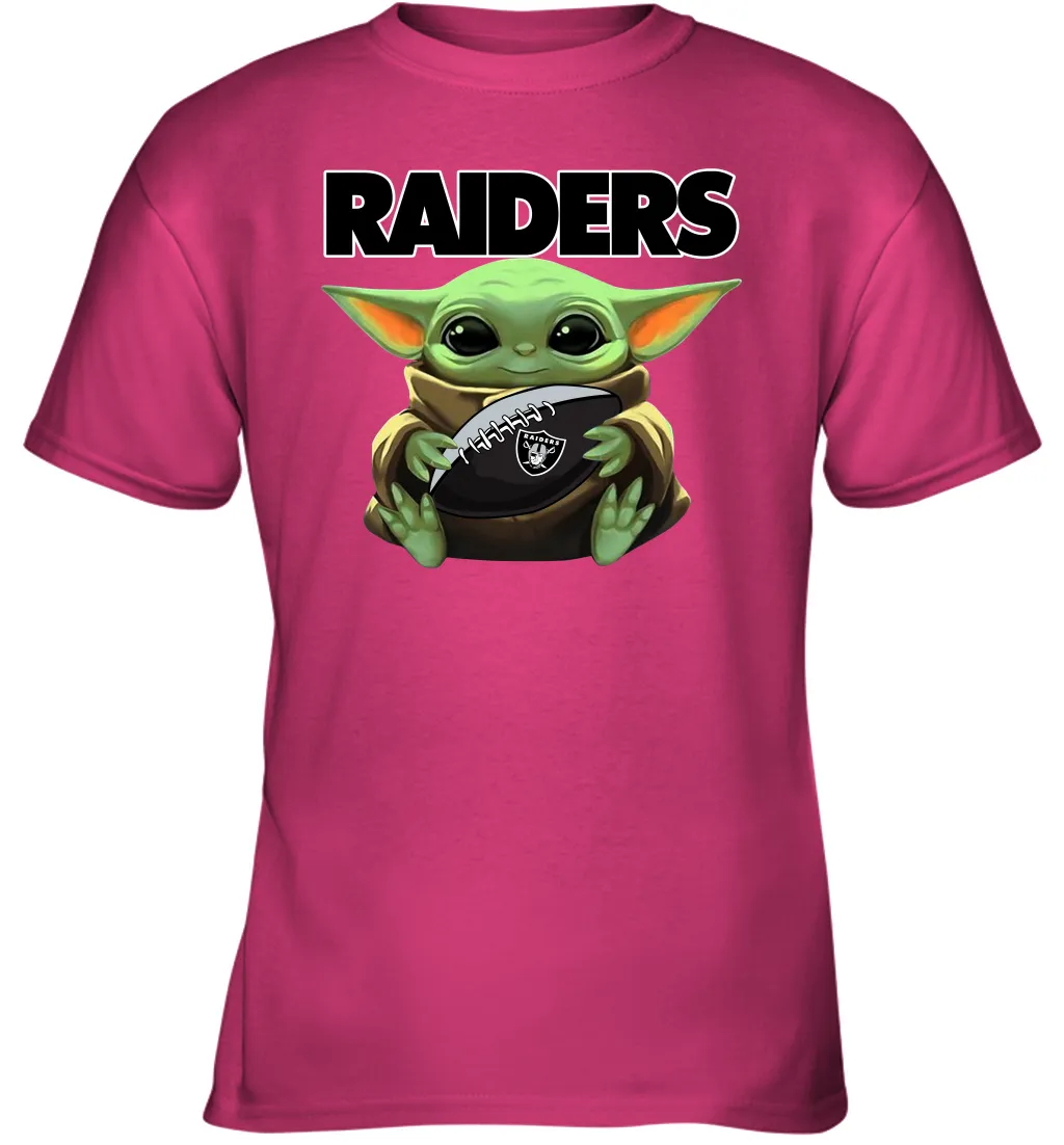 Baby Yoda Loves The Oakland Raiders Star Wars Baby Yoda Hugs Raiders NFL Youth T-Shirt