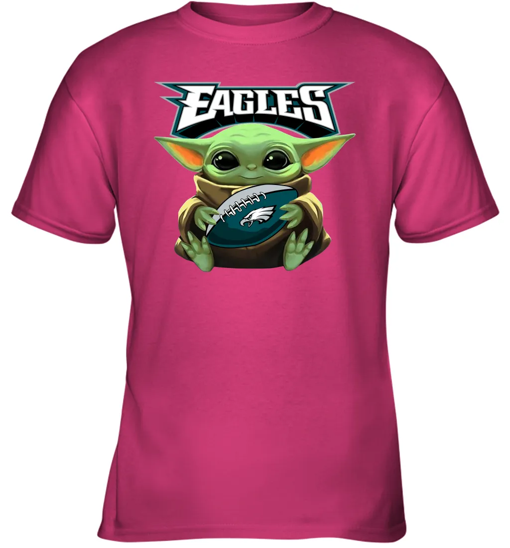 Baby Yoda Loves The Philadelphia Eagles Star Wars Baby Yoda Hugs Eagles NFL Youth T-Shirt