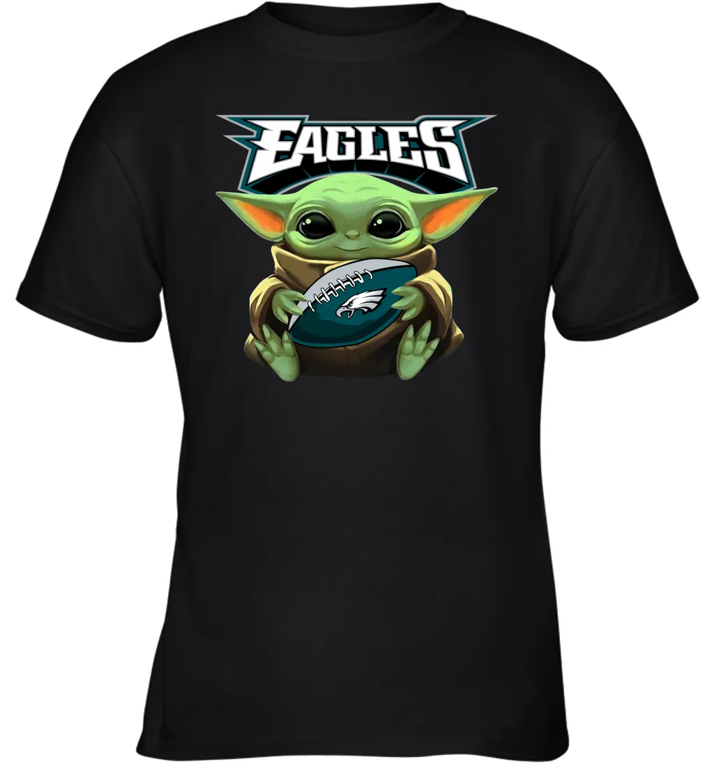 Baby Yoda Loves The Philadelphia Eagles Star Wars Baby Yoda Hugs Eagles NFL Youth T-Shirt