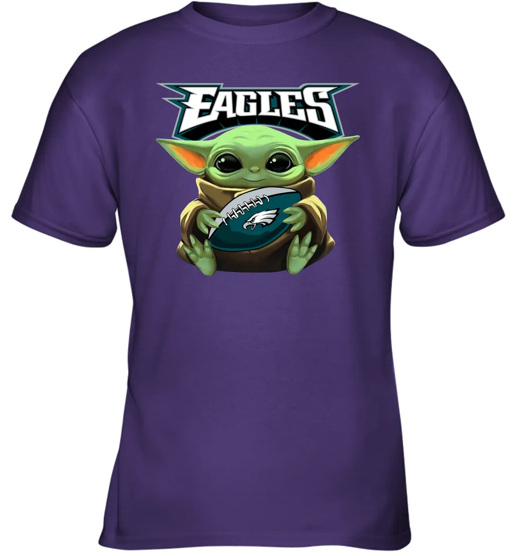 Baby Yoda Loves The Philadelphia Eagles Star Wars Baby Yoda Hugs Eagles NFL Youth T-Shirt