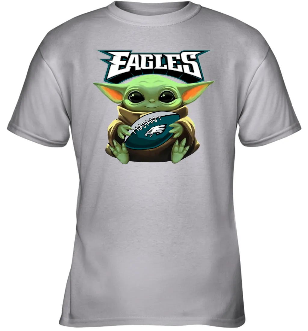 Baby Yoda Loves The Philadelphia Eagles Star Wars Baby Yoda Hugs Eagles NFL Youth T-Shirt