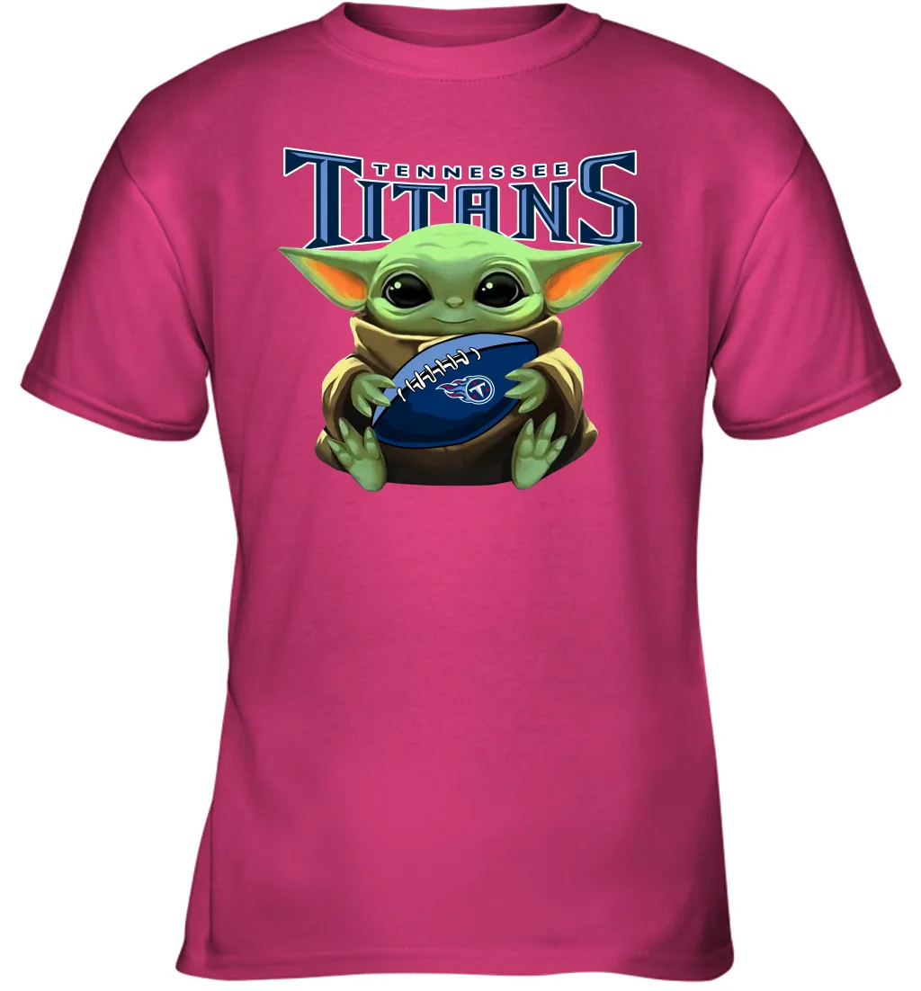 Baby Yoda Loves The Tennessee Titans Star Wars Baby Yoda Hugs Titans NFL Youth T-Shirt