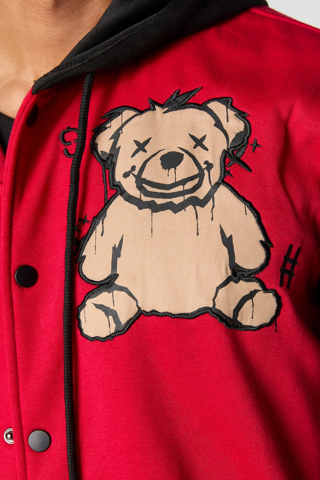 Bear Embroidered Fleece Varsity Jacket