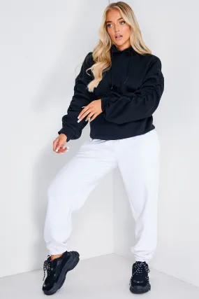 Black Drop Shoulder Ruched Sleeve Oversized Hoodie