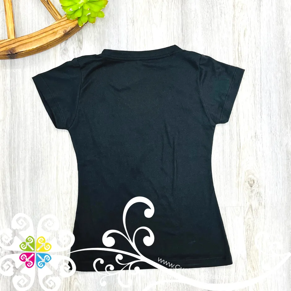 Black Embroider Women Tee - Pocket Embroider