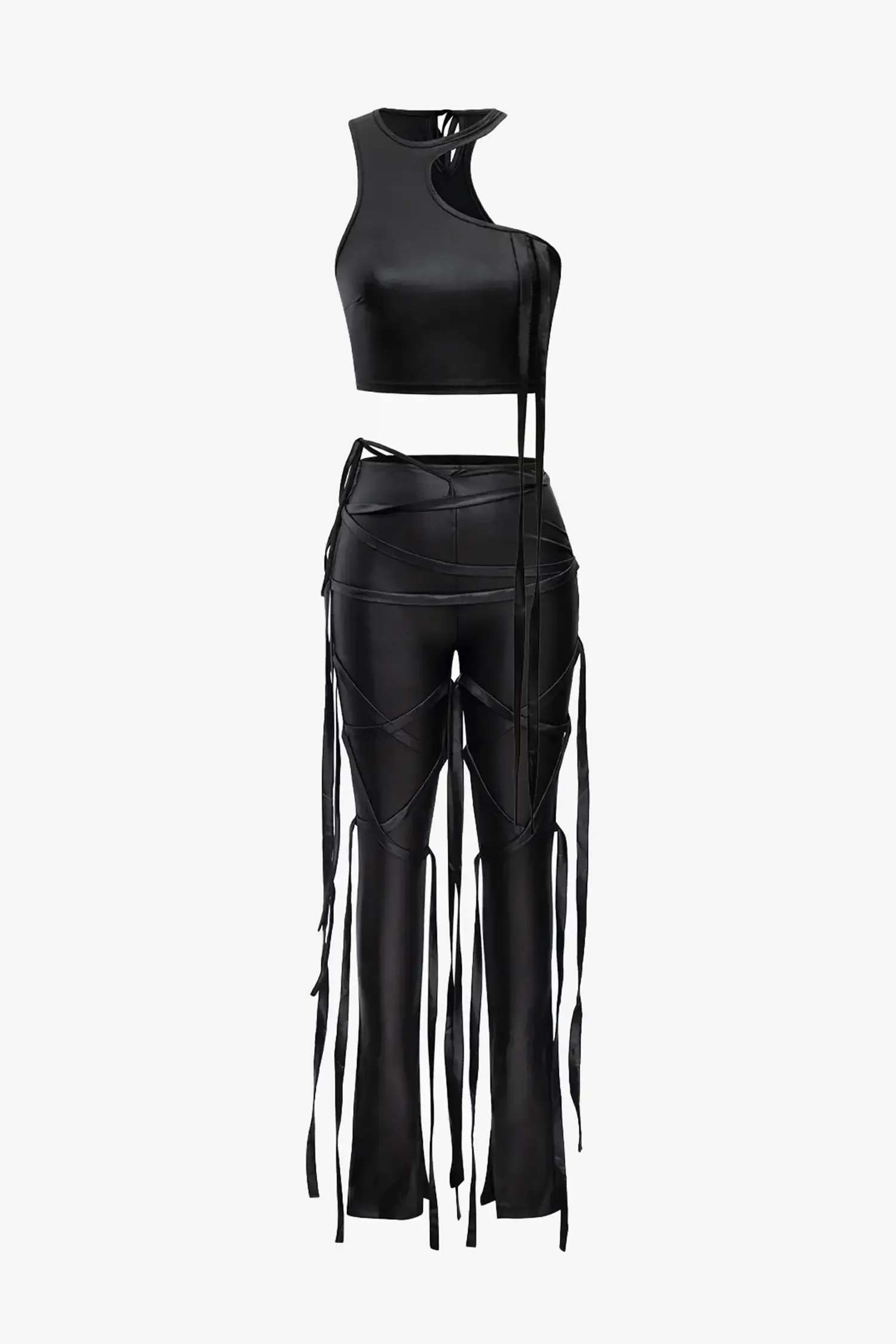 Black Lace-Up Two Piece Pants set