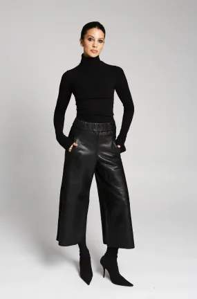 Black Leather Culotte Pants