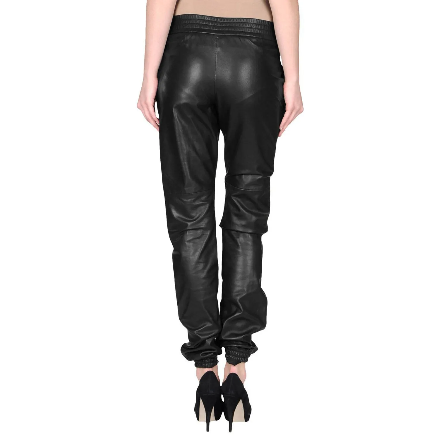 Black Leather pants with elastic waist (style #4)