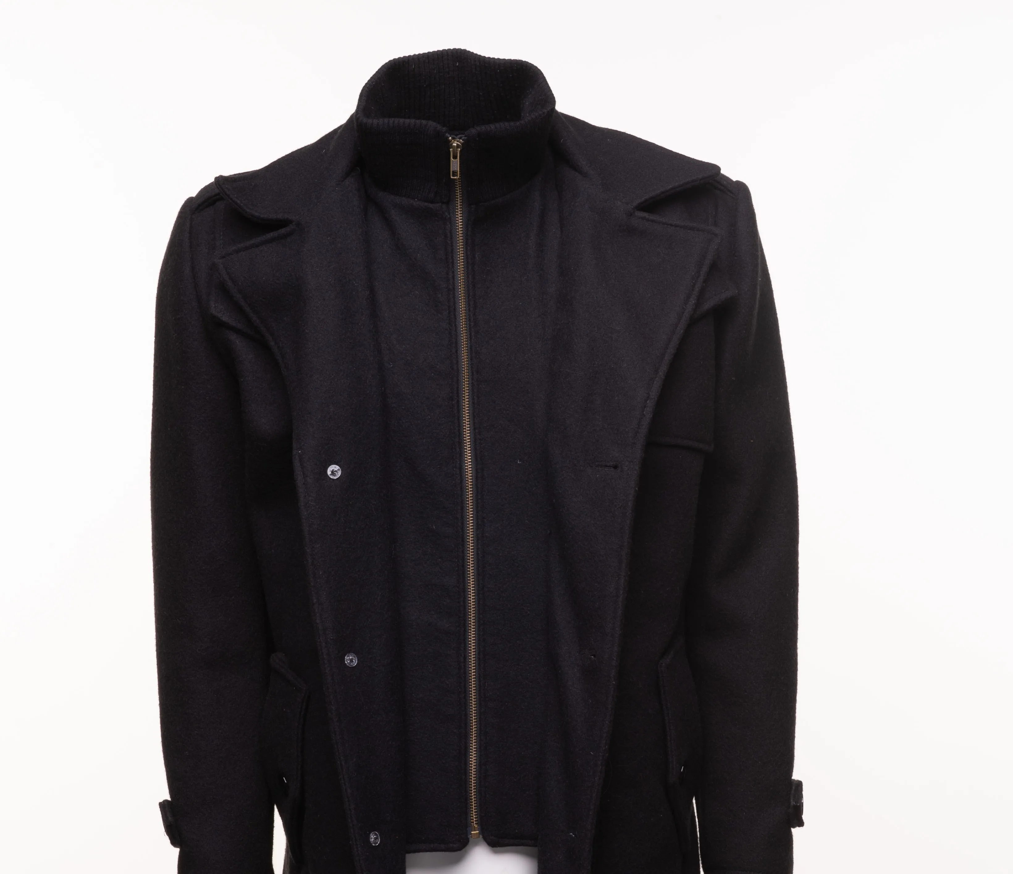 Black Wool 3/4 length trench coat