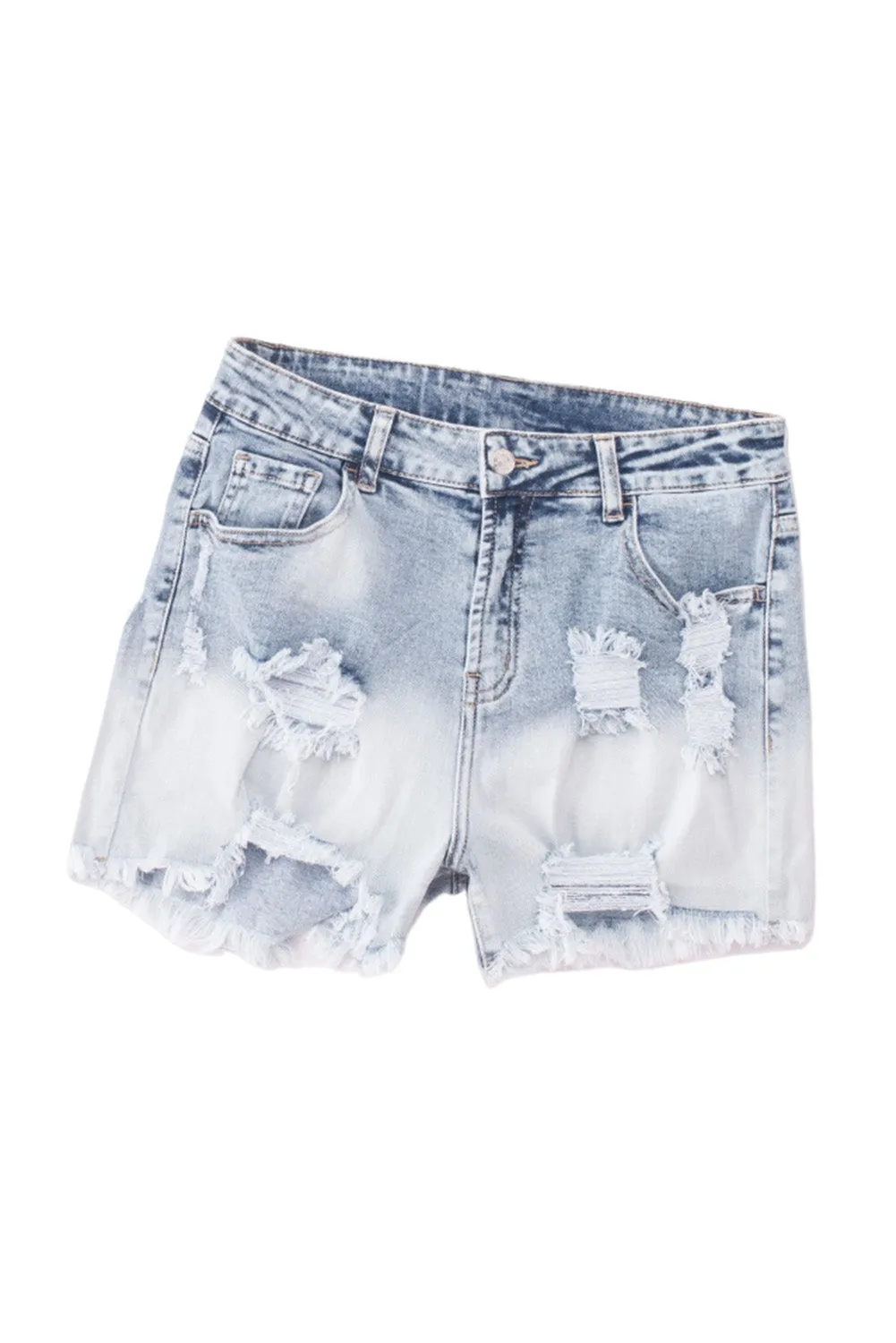 Bleached Wash Distressed Denim Shorts