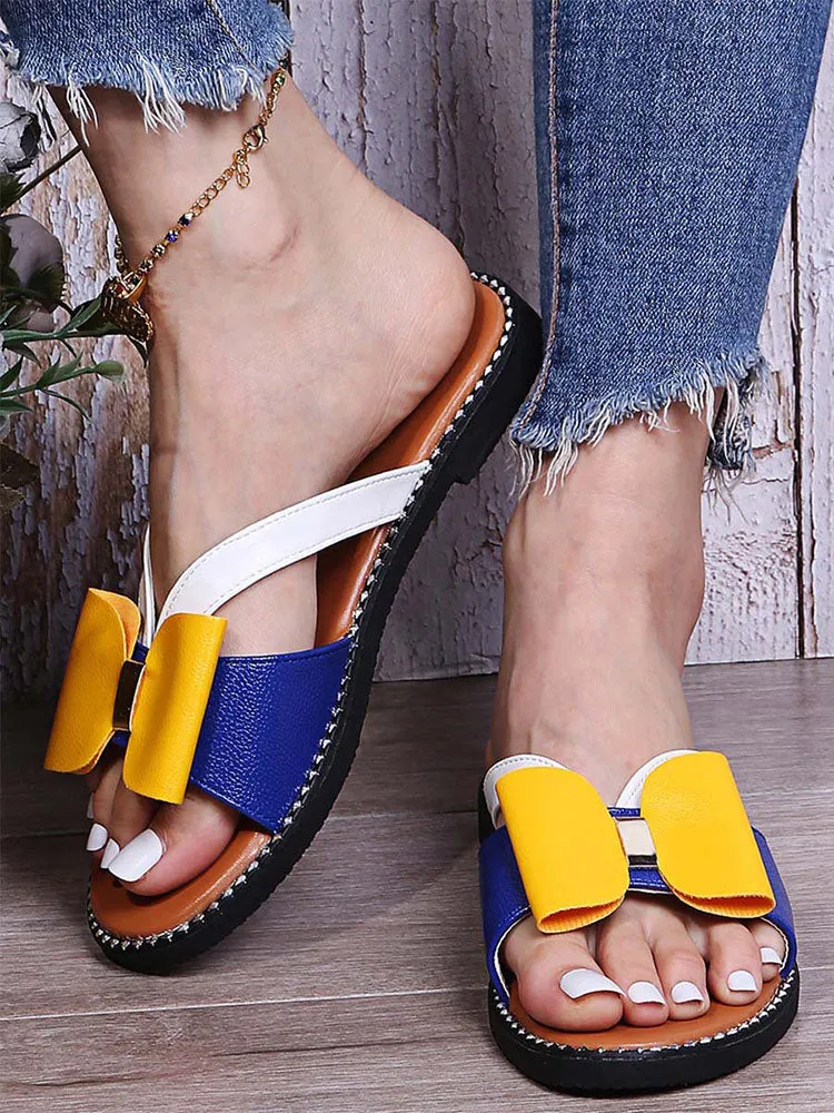 Bow Color Block Slippers