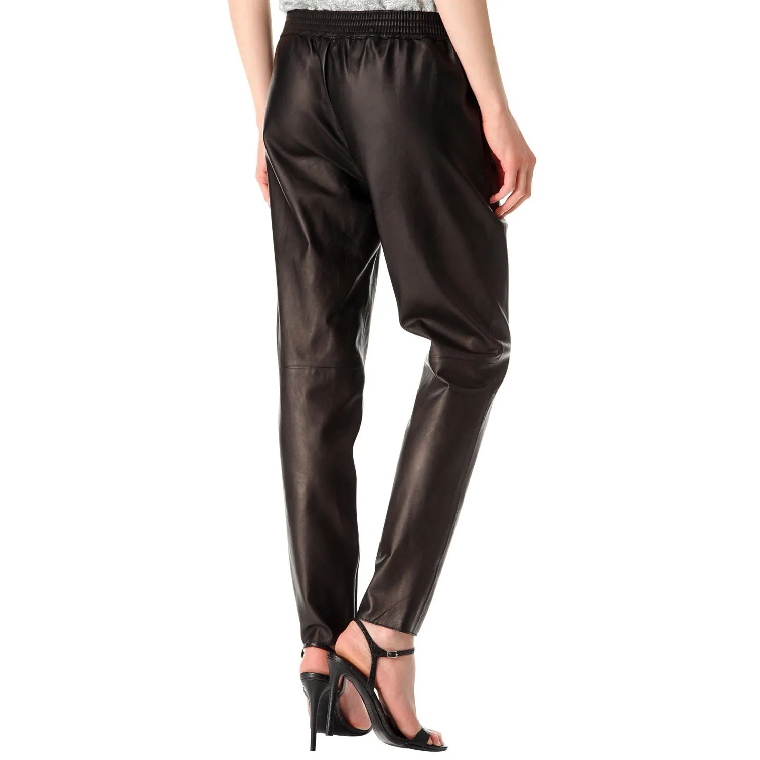 Brown leather pants with elastic waist (style #5)