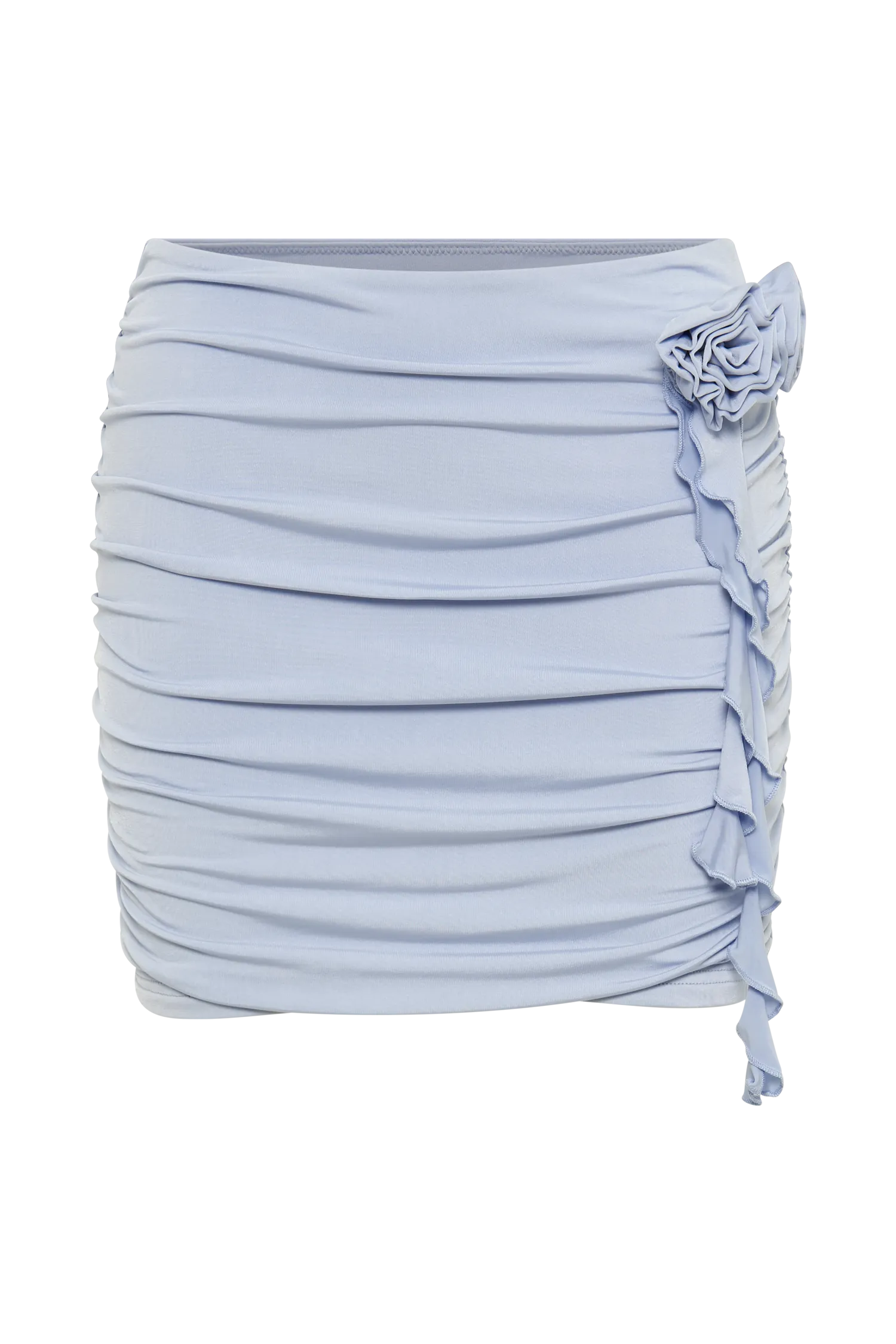 Brydee Ruched Rose Mini Skirt - Powder Blue