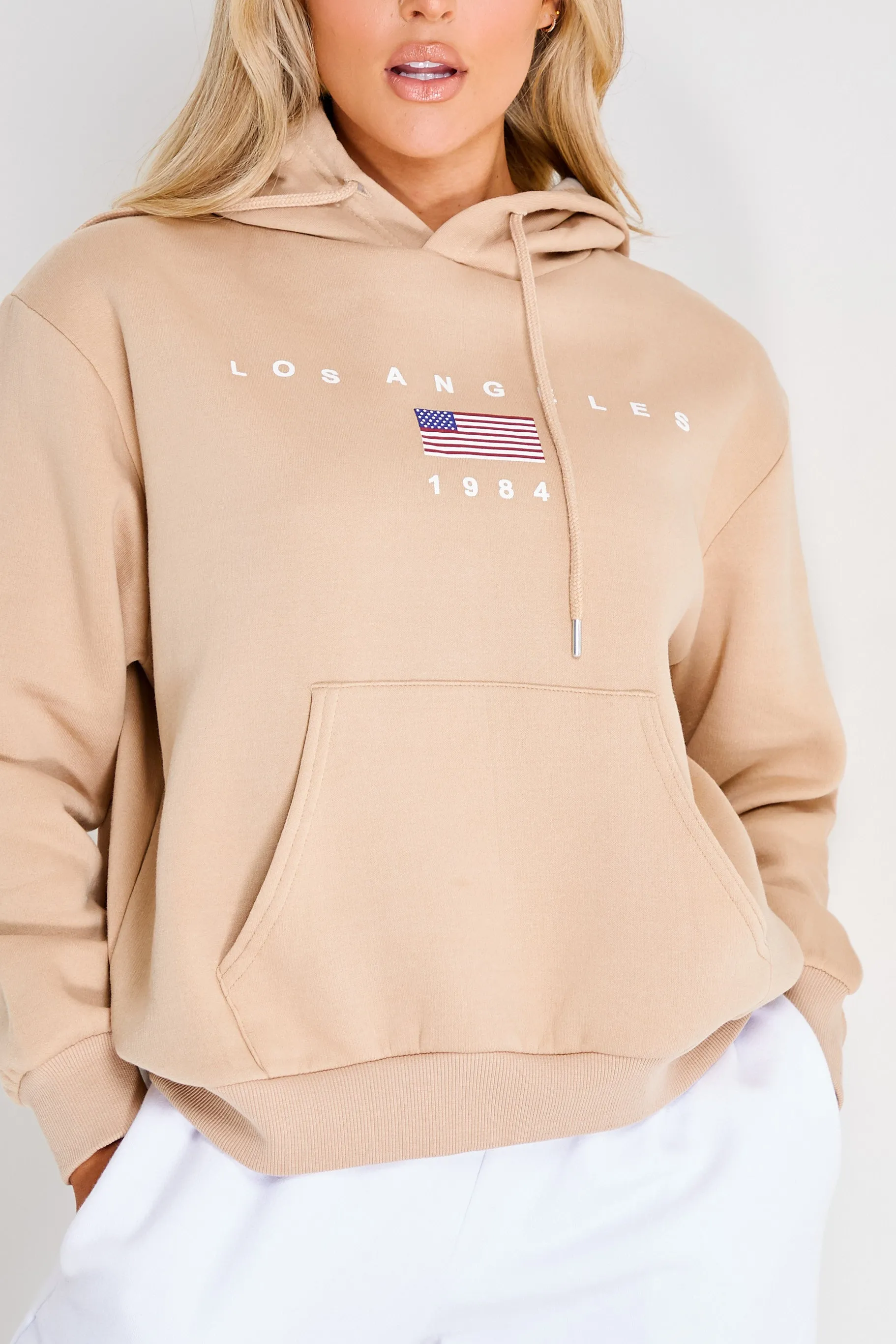 Camel Los Angeles Slogan Oversized Hoodie