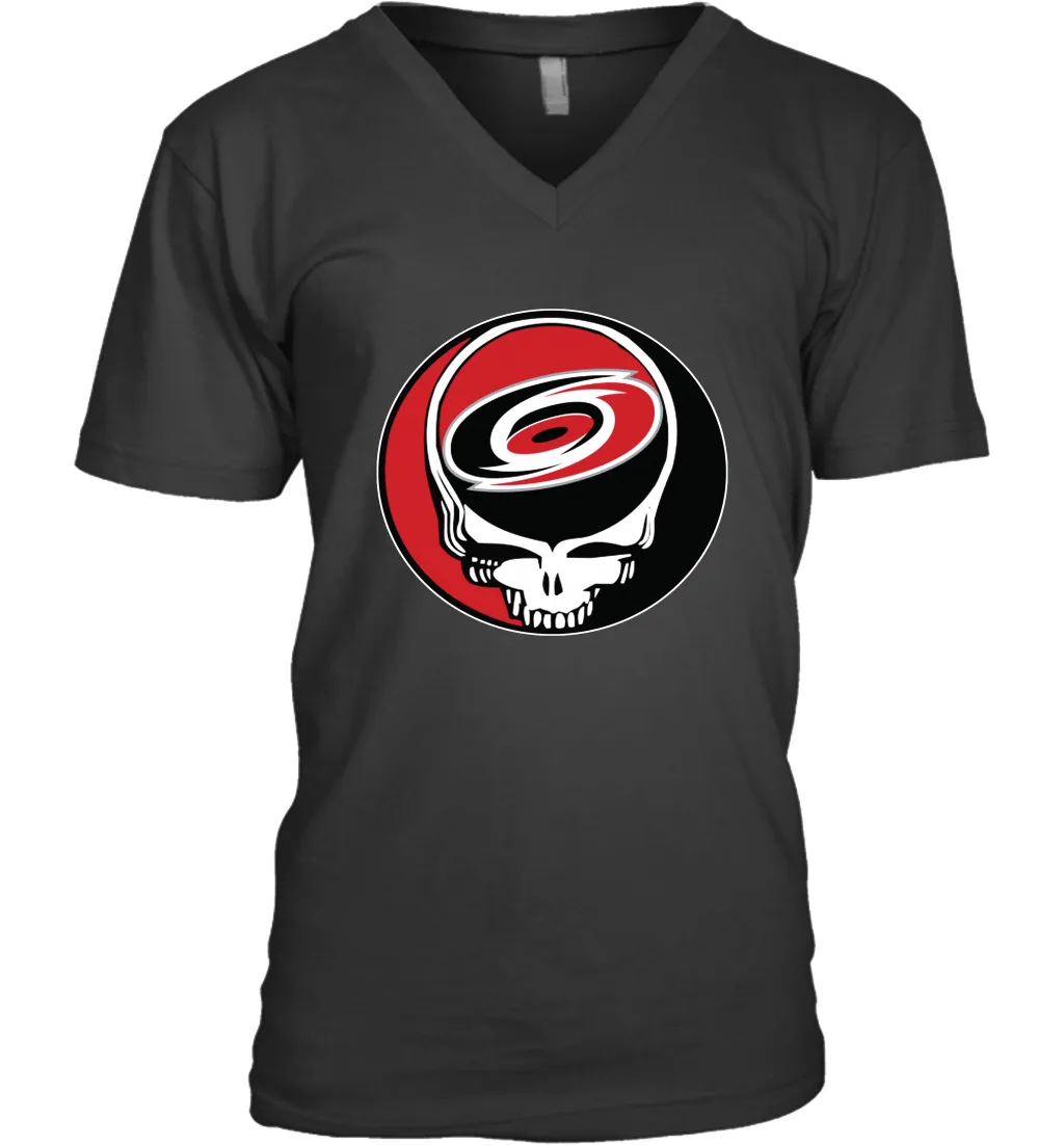 Carolina Hurricanes Grateful Dead Steal Your Face Hockey NHL Mens V-Neck T-Shirt