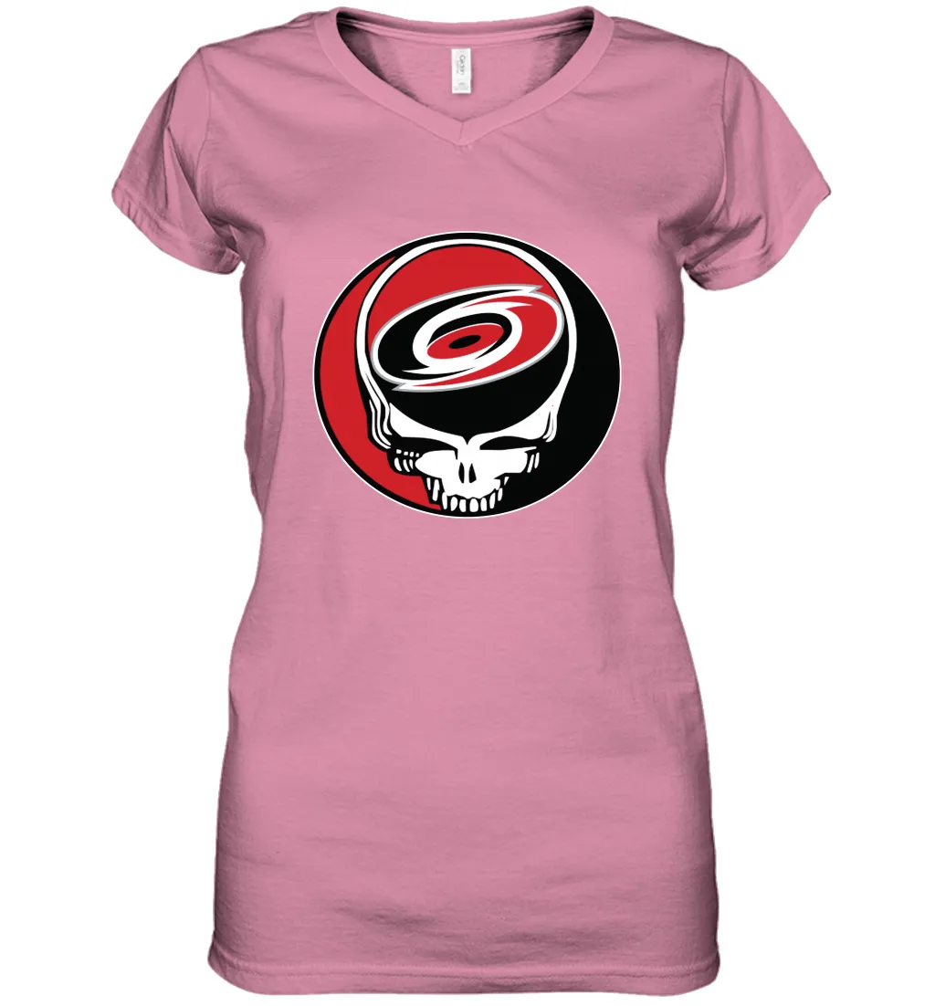 Carolina Hurricanes Grateful Dead Steal Your Face Hockey NHL Womens V-Neck T-Shirt