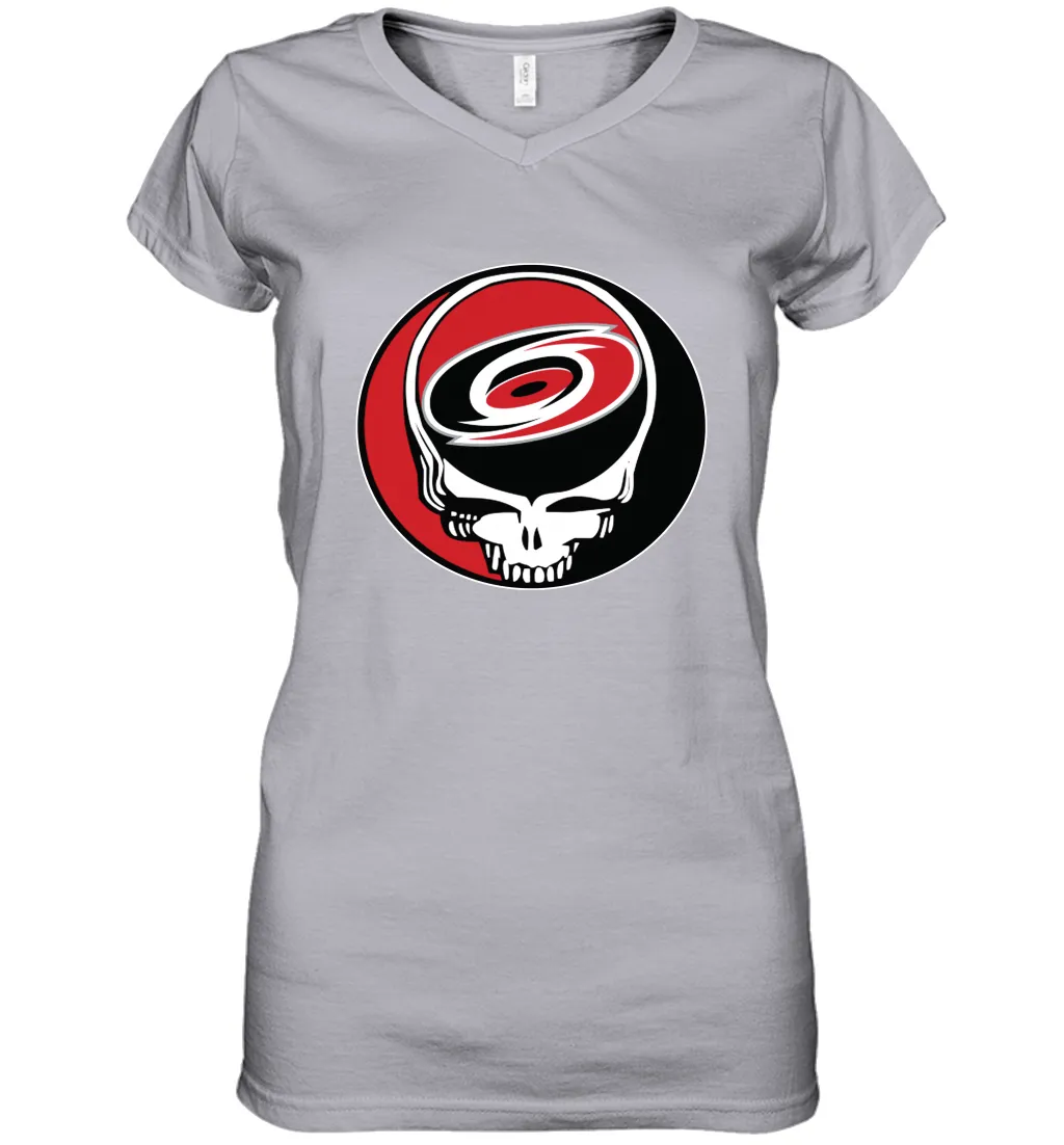 Carolina Hurricanes Grateful Dead Steal Your Face Hockey NHL Womens V-Neck T-Shirt