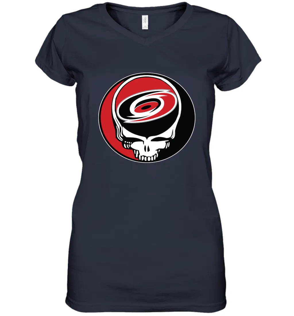 Carolina Hurricanes Grateful Dead Steal Your Face Hockey NHL Womens V-Neck T-Shirt