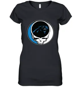 Carolina Panthers Grateful Dead Steal Your Face NFL Football Womens V-Neck T-Shirt