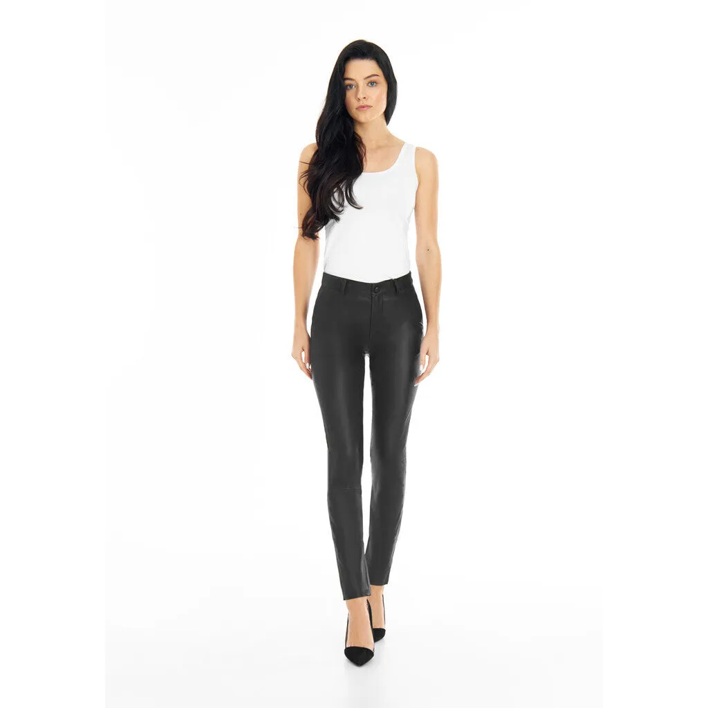 Caroline RW chino stretch leather pant / 14256 - Black (Nero)