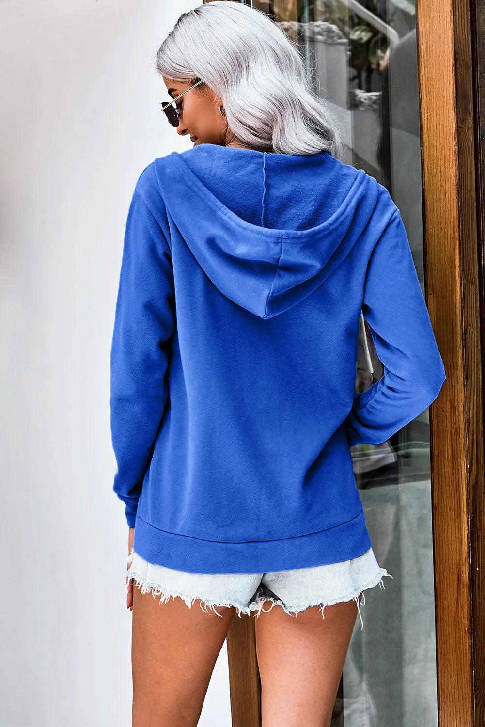 Casual Blue Zip-up Hoodie Jacket