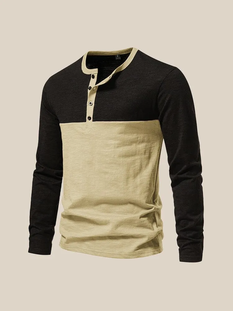 Casual Color Block Henley Shirt