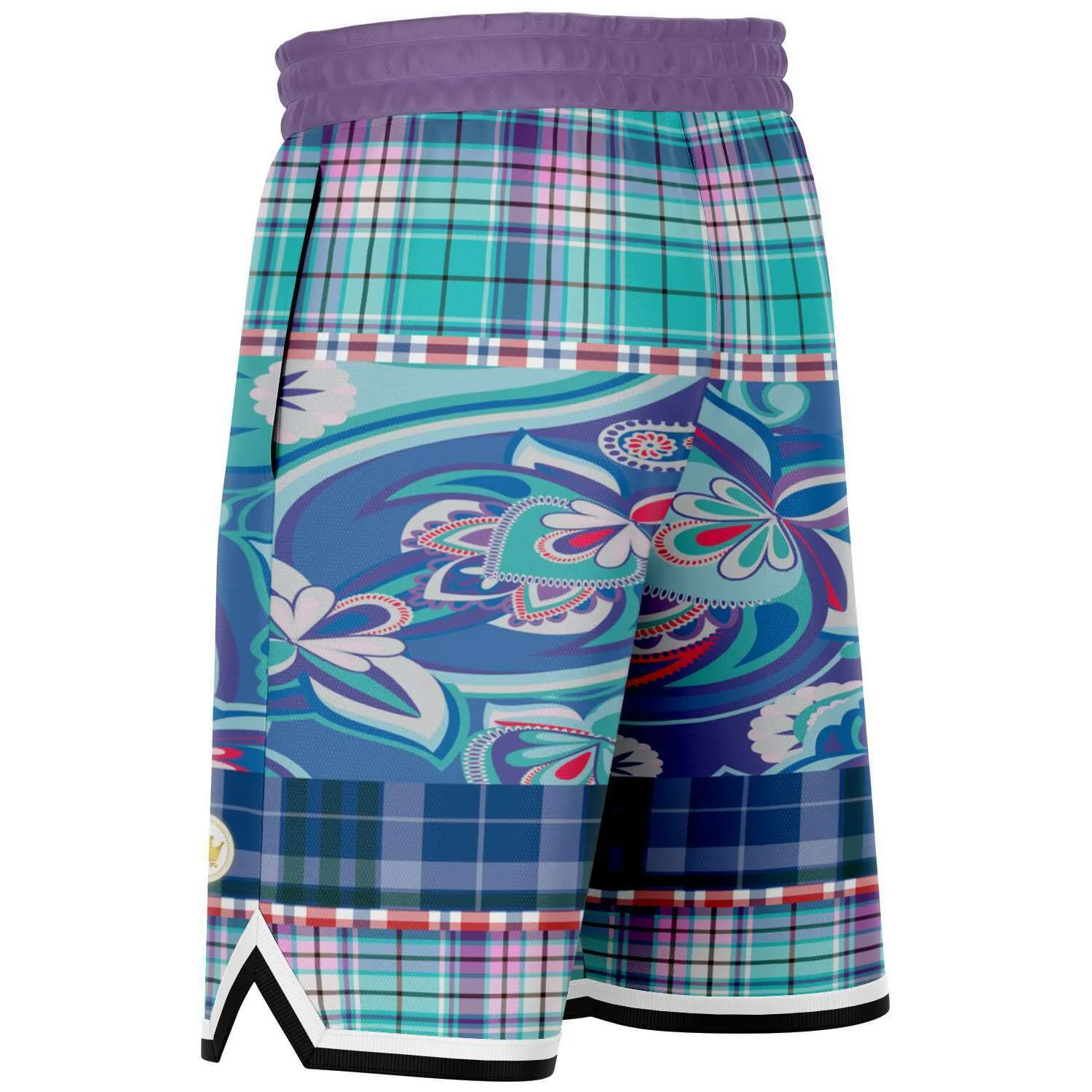 Cerulean Plaid Paisley Basketball Shorts