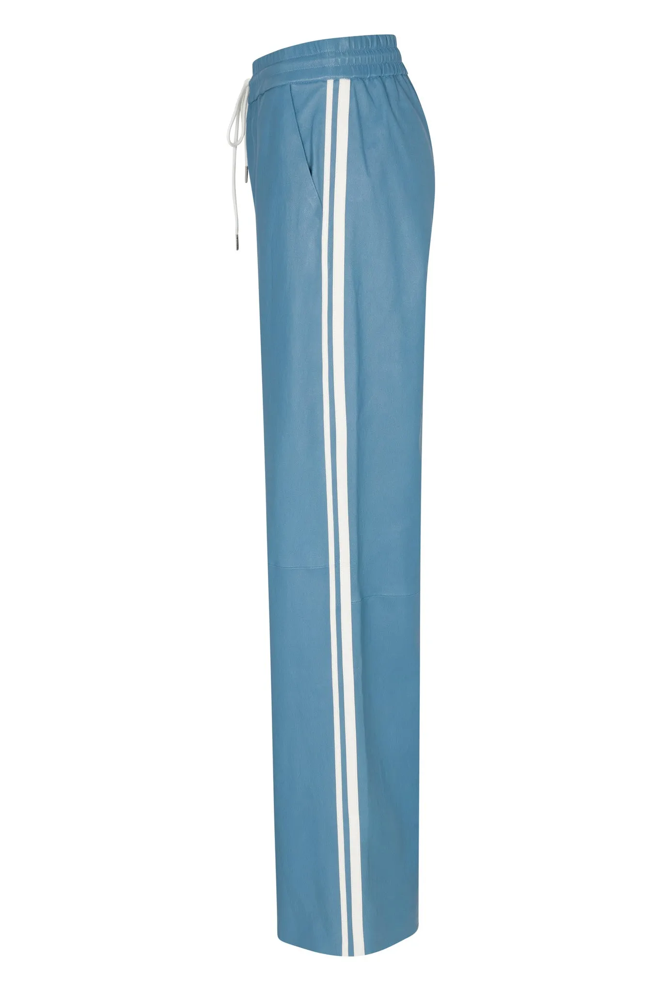 Chambray Blue Leather Athletic Drawstring Pants