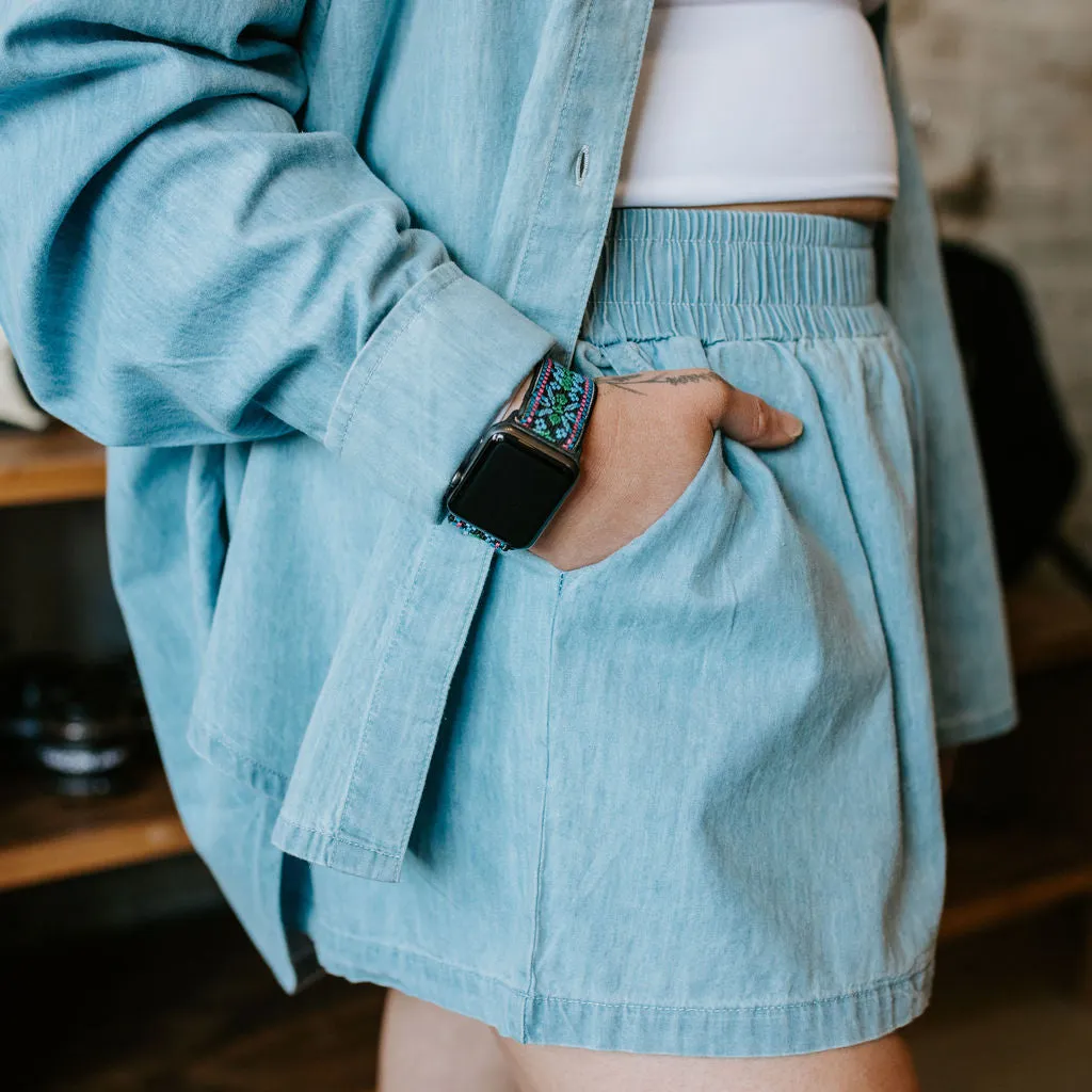 Chambray Denim High Waisted Shorts *