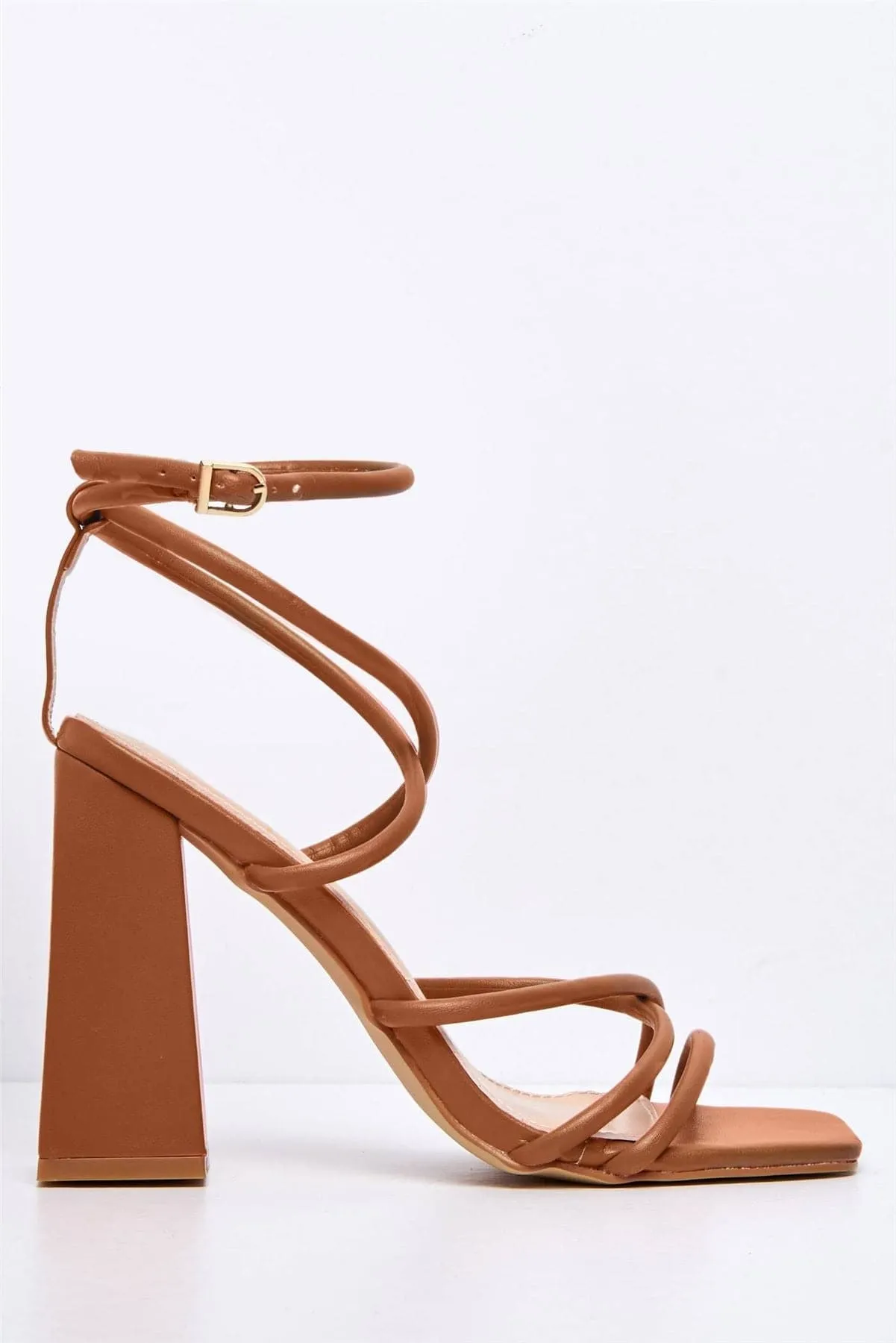 Chania Thick Strappy Block Heel Sandal in Camel