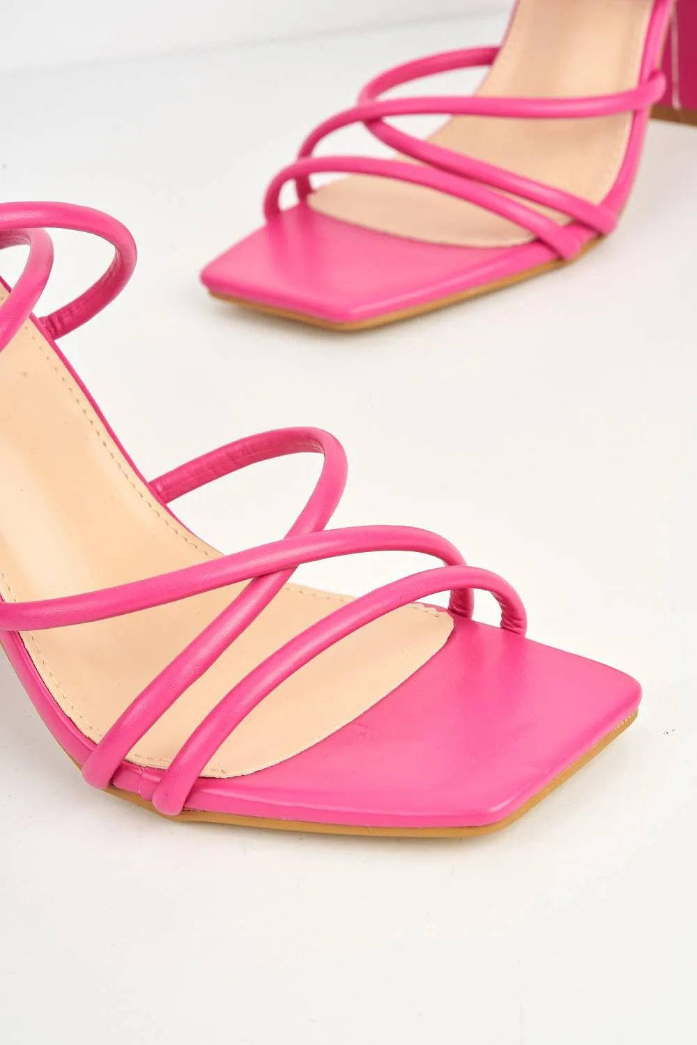 Chania Thick Strappy Block Heel Sandal in Fuchsia